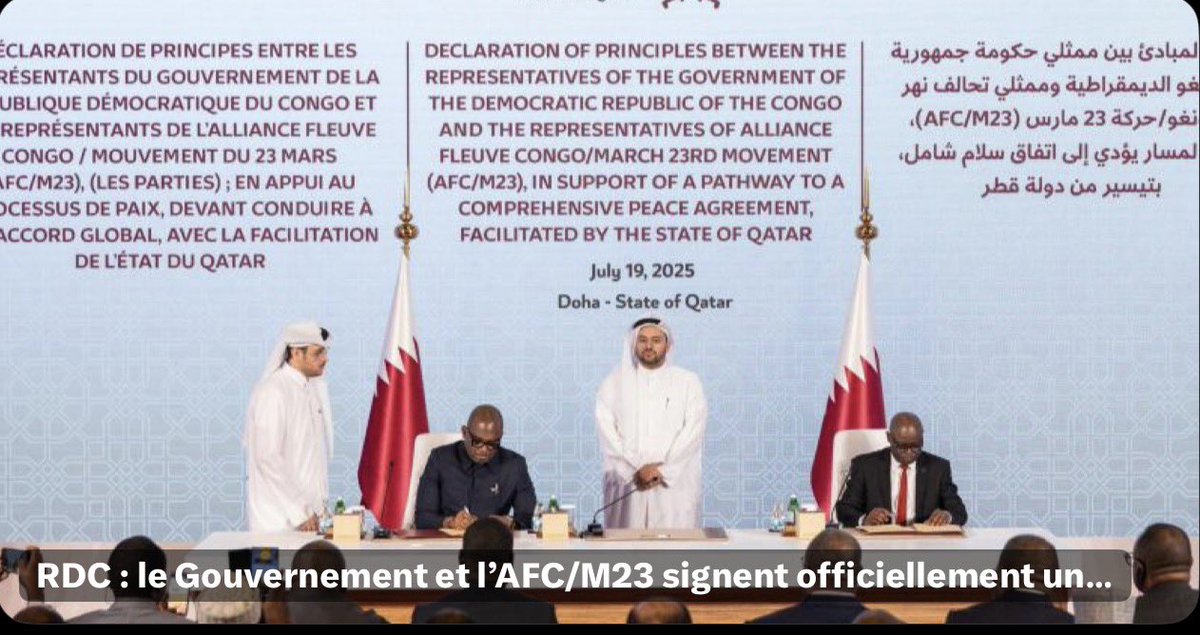 Voici ce qu’il faut retenir de l’« accord-cadre » entre la République démocratique du Congo (RDC) et la coalition Alliance fleuve Congo – M23 (AFC/M23) :

📍 Qu’est-ce que c’est ?
Le 15 novembre 2025 à Doha (Qatar), les représentants du gouvernement congolais et ceux de l’AFC/M23