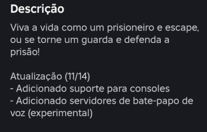 robloxptbrasil's tweet image. COMUNIDADE: O criador do Prison Life (Vida na Prisão) liberou o acesso para jogabilidade nos consoles PlayStation e Xbox, uma pequena atualização do jogo. ⛓️👮‍♂️

Ele disse na descrição que adicionou os servidores de Bate-papo com voz🎙️