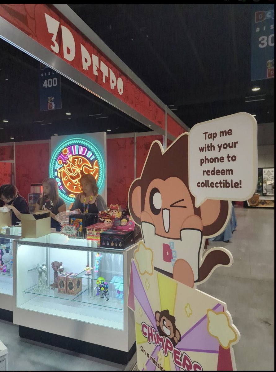 Chimpers are at DesignerCon! 🐒

Find Chimpi at the 3D Retro booth all weekend and tap to redeem your special digital collectible card.

We’re proud to represent the space at one of the biggest collector shows!