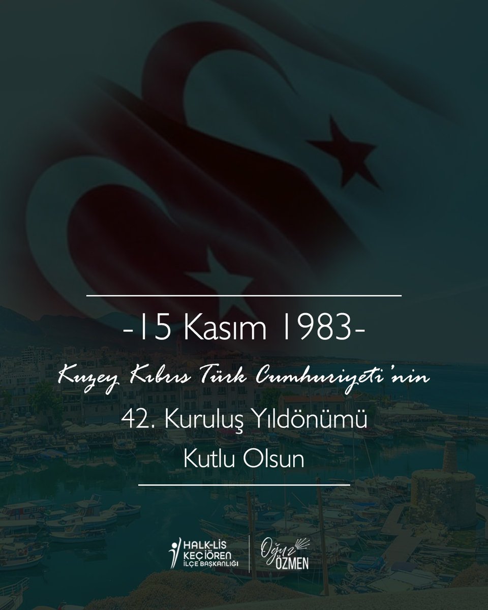 Kuzey Kıbrıs Türk Cumhuriyeti’nin 42. kuruluş yıldönümünü gururla kutluyoruz.
Kıbrıs Türk halkının özgürlük ve varoluş mücadelesine önderlik eden tüm kahramanları, özellikle de Bülent Ecevit’i ve Rauf Denktaş’ı saygıyla anıyoruz.

KKTC’nin kuruluş yıldönümü kutlu olsun.