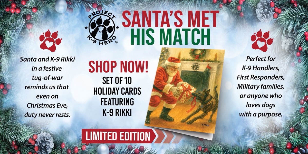 ProjectK9Hero's tweet image. Our 2025 Project K-9 Hero Holiday Cards, featuring K-9 Rikki, are available at: projectk9hero.org/pages/pk9h-shop

These will sell out fast, so be sure to get yours NOW!