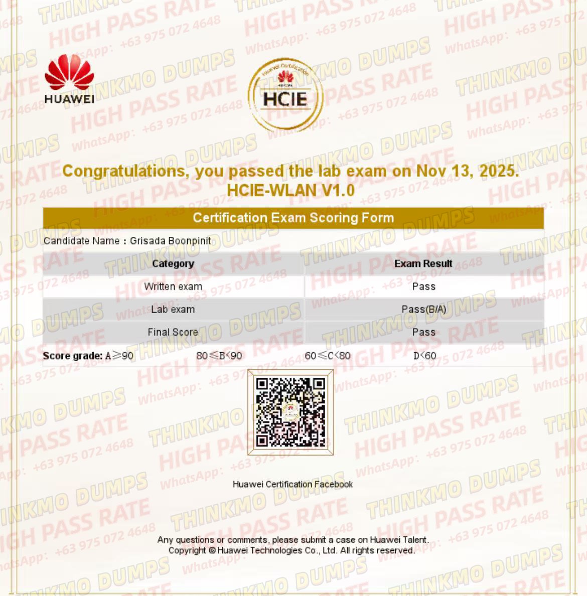 thinkmodumps's tweet image. another student successfully passed HCIE-WLAN exam with our support! If you’re also planning to take this exam, feel free to reach out anytime—I have high-quality study materials that’ll definitely help you prepare effectively. Wish you all aced the exam smoothly!