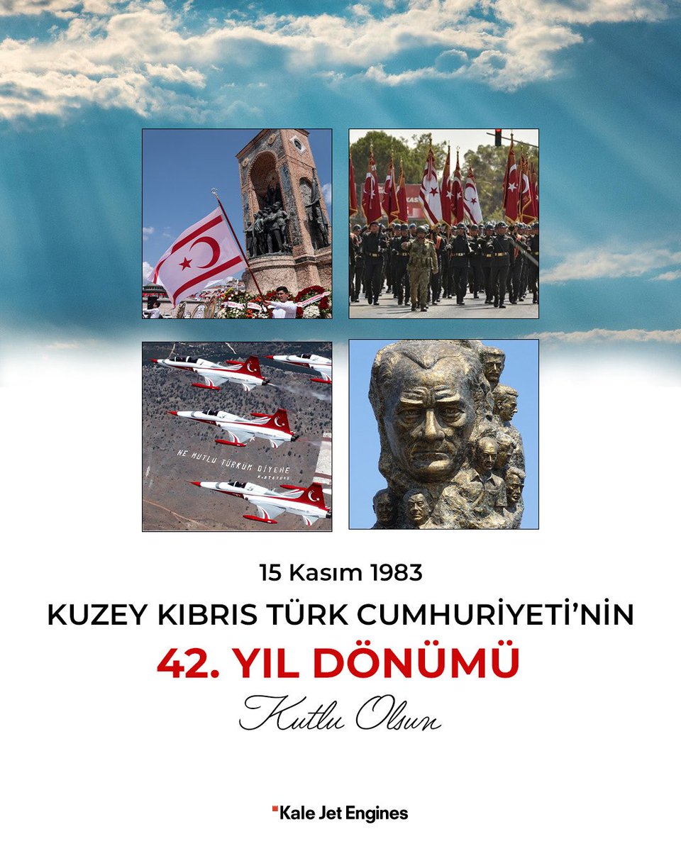 Kuzey Kıbrıs Türk Cumhuriyeti’nin 42. kuruluş yıl dönümü kutlu olsun! 

Bu topraklarda barış, huzur ve güvenle yaşanmasını sağlayan tüm şehit ve gazilerimizi rahmet, minnet ve saygıyla anıyoruz. 

#KaleJetEngines #KKTC