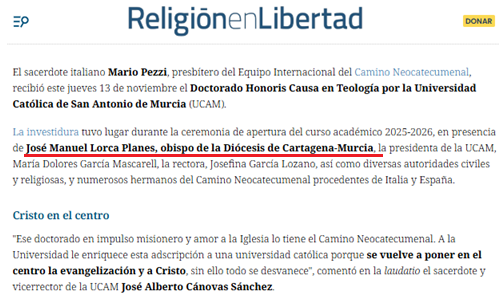 Desde Despierta CT recordamos a Religión en Libertad, que denomina “Diócesis de Cartagena-Murcia”, que el nombre legítimo, histórico y reconocido por la Iglesia y por el Vaticano es #DiócesisdeCartagena
No existe ninguna “Diócesis de Murcia”.
Adjuntamos la carta enviada. ✉️