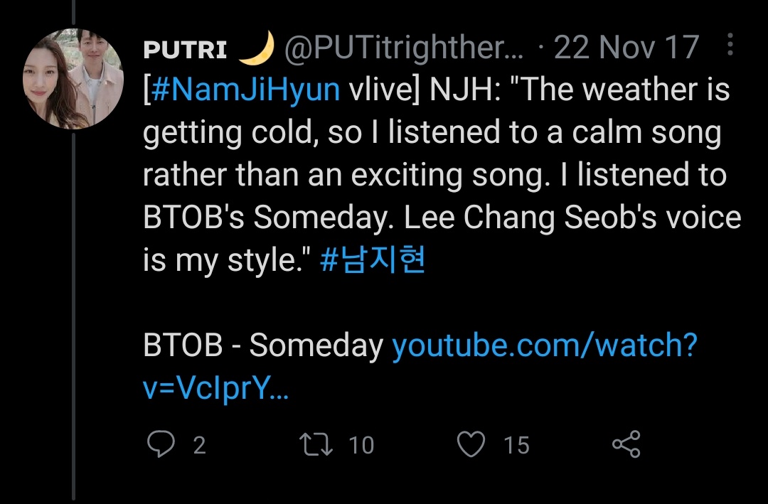 Lmao shes very consistent, she's been a Someday enjoyer since day 1!!! And she loves changsub's voice (well, who doesnt?)