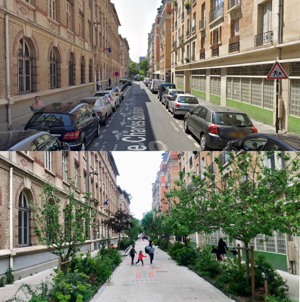fietsprofessor's tweet image. Listen, we cannot just change the dominance of cars on our streets... We are not #Amsterdam, now are we?!!!

&apos;Hold my 🥖 and🍷&apos;
— Anne Hidalgo, Mayor of #Paris

(a collage of incredible before-after pictures by @EmmanuelSPV and others)