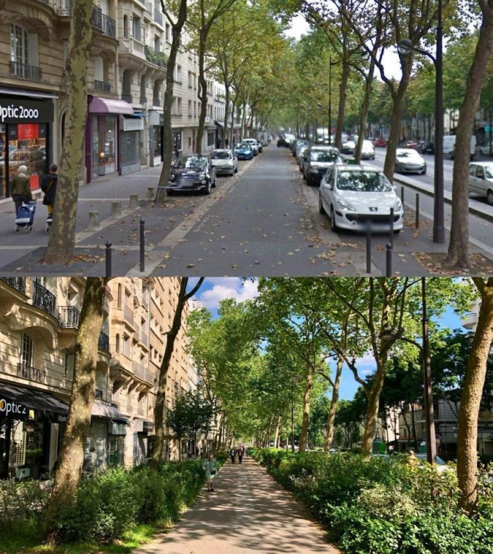 fietsprofessor's tweet image. Listen, we cannot just change the dominance of cars on our streets... We are not #Amsterdam, now are we?!!!

&apos;Hold my 🥖 and🍷&apos;
— Anne Hidalgo, Mayor of #Paris

(a collage of incredible before-after pictures by @EmmanuelSPV and others)