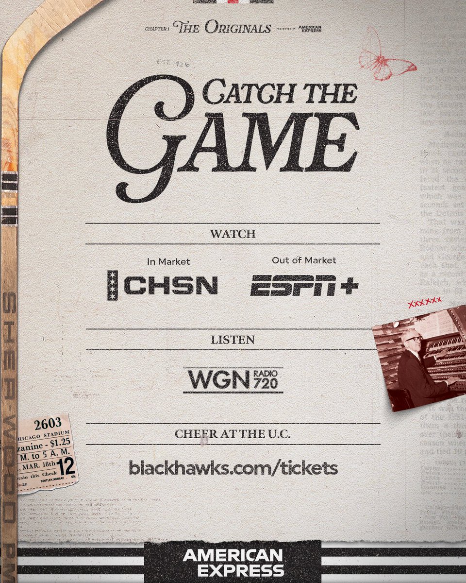 NHLBlackhawks's tweet image. it&apos;s the final game of our Originals Chapter!💯

🆚 @MapleLeafs 
📍 United Center
⏰ 6:00 PM CT
🎟️ bhawks.co/trk/Tickets
📺 @CHSN__ in-market, @ESPNPlus out-of-market
📻 @WGNRadio