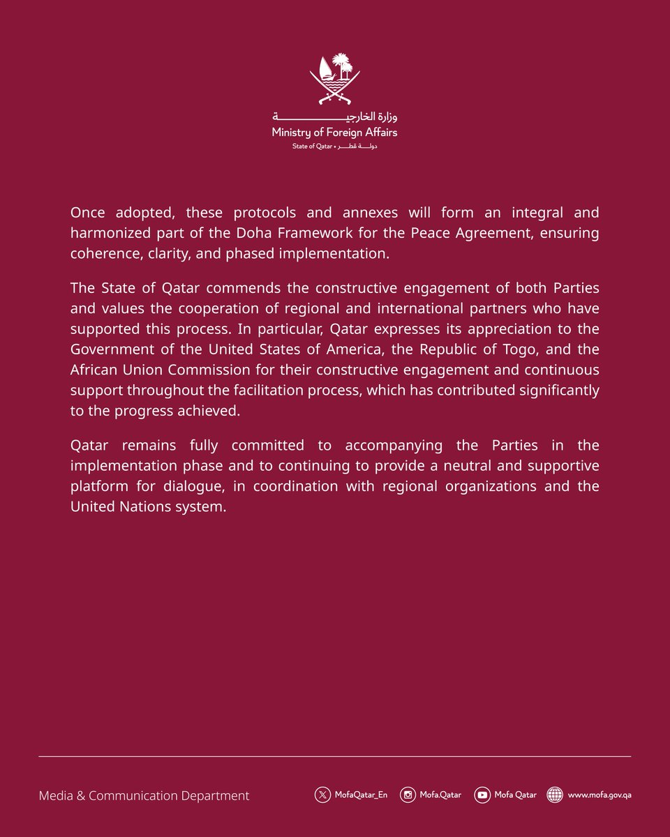 Ministry of Foreign Affairs - Qatar tweet media