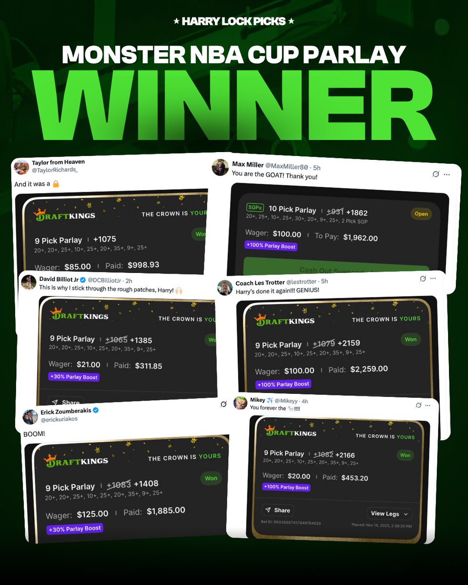 HarryLockPicks's tweet image. 💥 BOOOOOOOMMMMMMM! 💥

HIT ❤️ FOR A MONSTER NBA PARLAY WINNER!

We just hit one leg in EVERY. SINGLE. GAME. 🔥

Show me your winners if you tailed! ⬇️