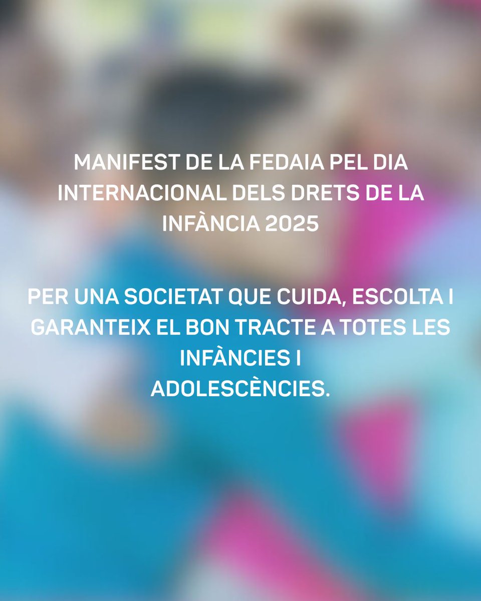 📢 Com a entitat membre, ens adherim al manifest de @FEDAIA amb motiu del #DiaDelsDretsDeLaInfancia.
El bon tracte a totes les infàncies i adolescències ha de ser un compromís col·lectiu i real 🙏
🔗 Llegeix el manifest aquí: