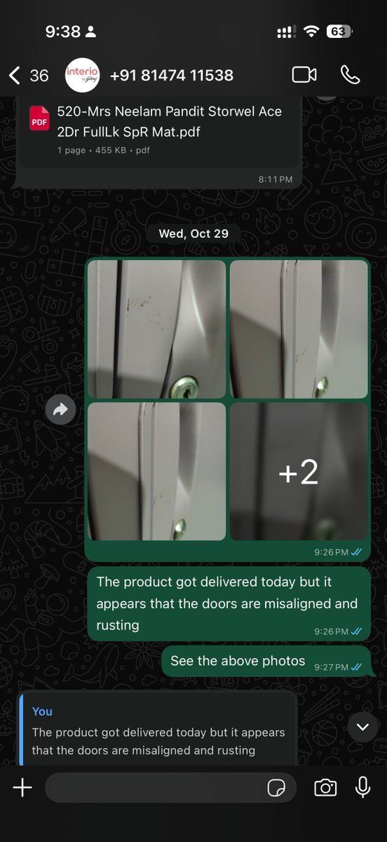 rishabhk28's tweet photo. (3/3) its been 2 weeks!!!! see screenshot I paid 26k for a quality product, and i do not want to compromise in any way, pls take back your product or give me a replacement! @GodrejInterio4U https://t.co/gw0919VutC