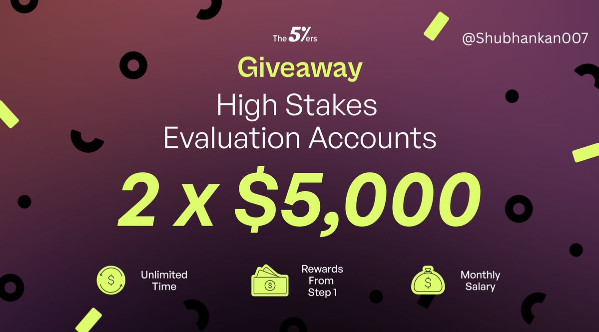 Shubhankan007's tweet image. GIVEAWAY🎁 - 2x 5K accounts

To participate, you must simply

1. Follow @Shubhankan007 &amp;amp; @the5erstrading 

2. Sign up with The5ers and get 10% off - the5ers.com/?afmc=3cl

3. Like, Retweet, and Tag 3 friends

4. Vote for The5ers on PFM 👇 propfirmmatch.com/favorite-firms

5. Comment…