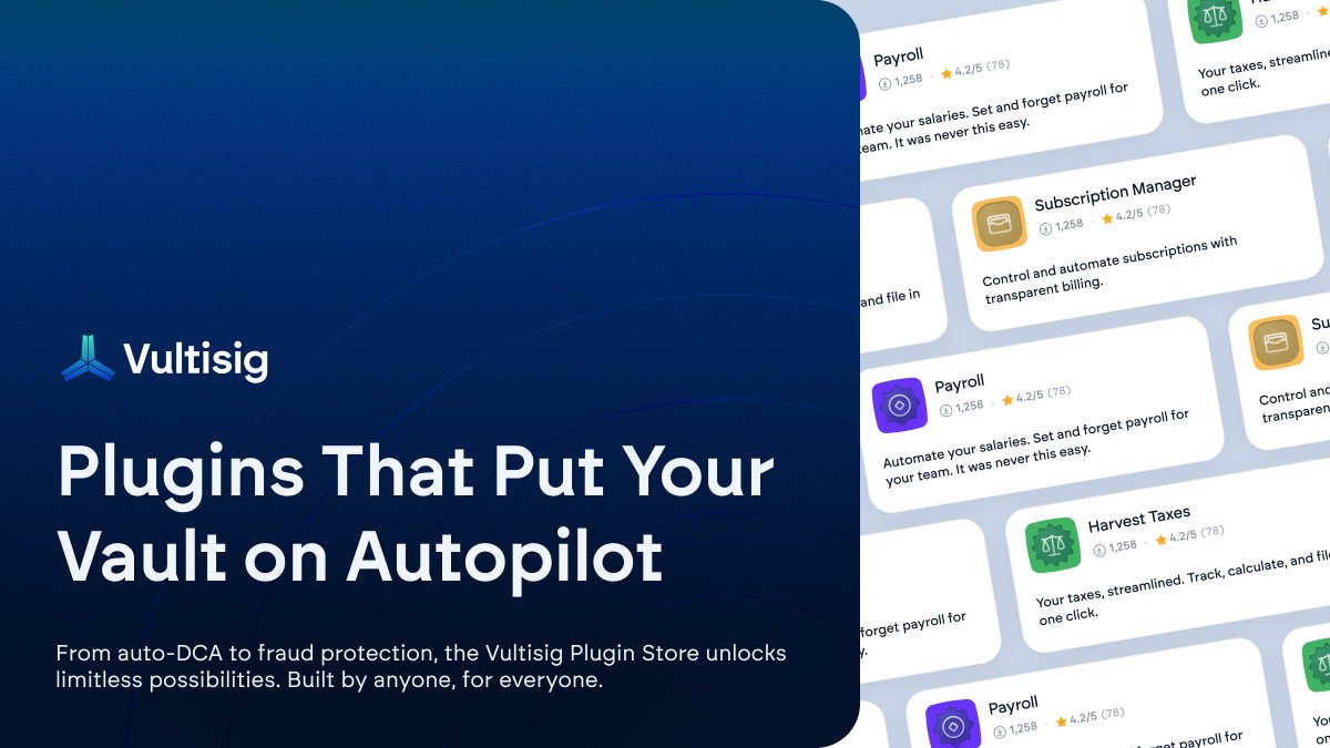 Automation is coming to Vultisig.

Vultisig’s plugin marketplace will let you install modules like DCA, payroll, auto-rebalance, and whatever else you can build.