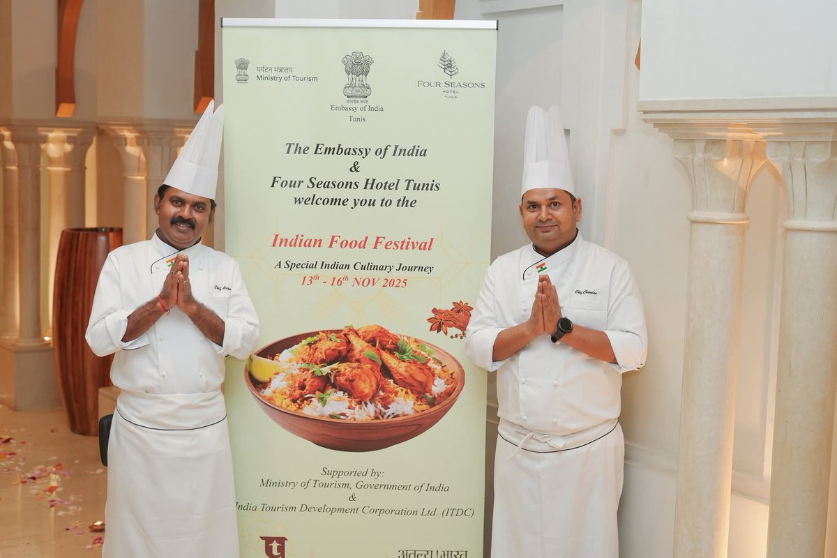 itdc_theashok's tweet photo. ITDC Chefs, curators of India’s rich culinary experiences, proudly bringing its flavours to Tunis at the Indian food Festival  organised by Embassy of India till November 16.

@tourismgoi @IndiainTunisia  

#ITDCIndia #TheAshok #IndiaInTunisia #FoodDiplomacy #IncredibleIndia #CulinaryDiplomacy #IndianCuisine #TasteOfIndia #TunisEvents #IndiaTunisiaFriendship #IndiaTunisiaRelations #IndianFoodFestival #GlobalFlavours #SpiceRoute #CulinaryCulture #FoodHeritage #CulturalExchange #EmbassyOfIndia #ITDCChefs #AuthenticIndianCuisine
