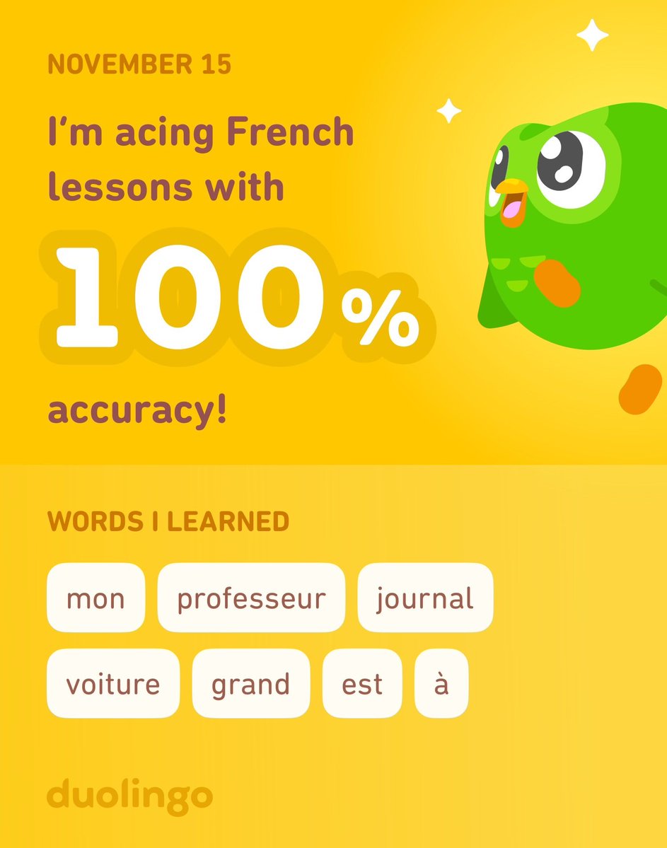 I’m learning French on Duolingo! It’s free, fun, and effective.