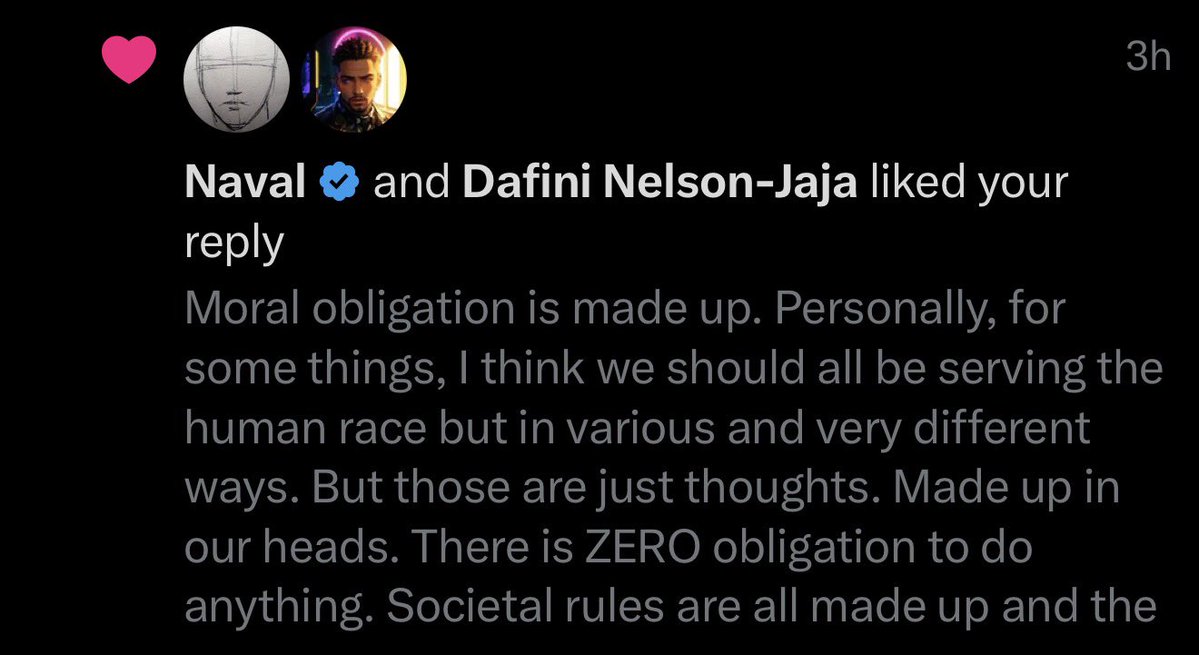 HumanCompiler's tweet image. I&apos;m not usually one to brag, but @naval liked this comment of mine. I&apos;ve followed him for years and consider him one of the greatest tech and moral philosophers of our time! My life is now complete! Haha, ok, no. Still have a startup to make successful! @Aligresocial Thank you!