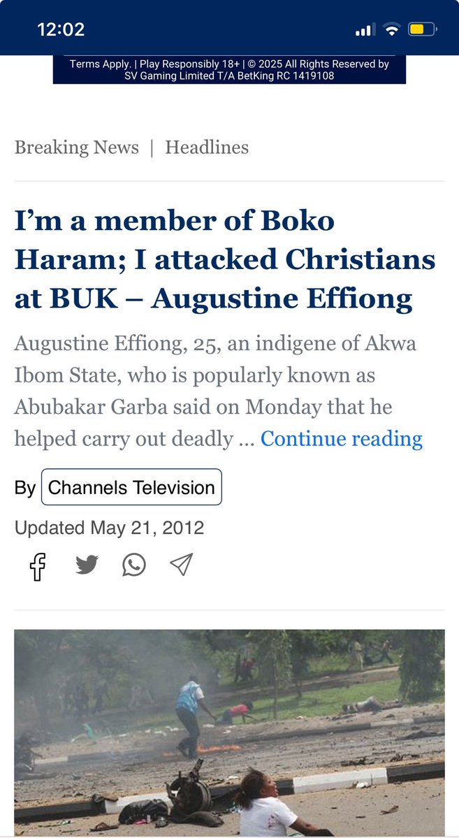 yusufawaspikin's tweet image. “I’m a member of Boko Haram; I attacked Christians at BUK – Augustine Effiong”

Augustine Effiong, 25, an indigene of Akwa Ibom State, on Monday confessed that he helped carry out deadly attacks on April 29 at church services in the old campus of the Bayero University, Kano (BUK)…
