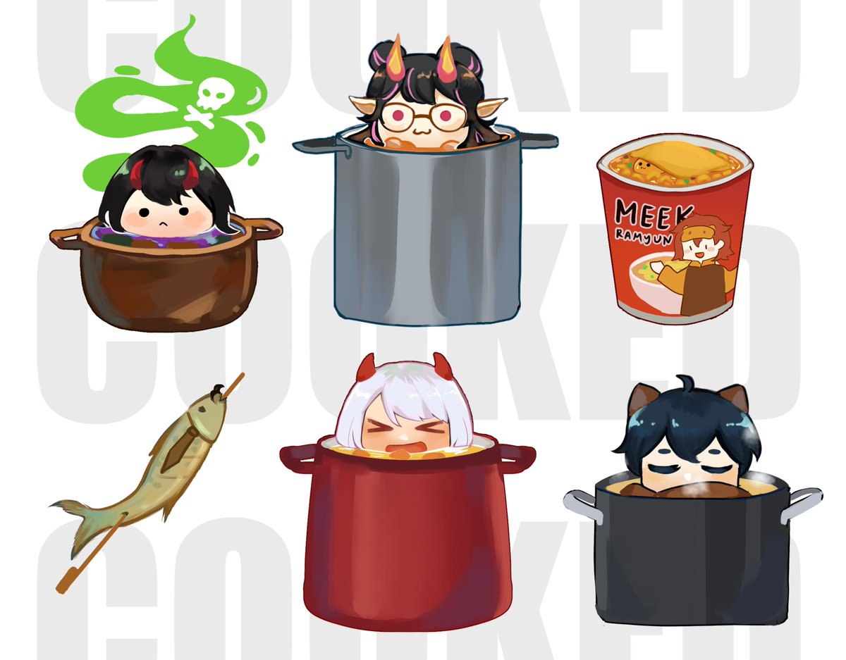 meekmac_art's tweet image. new ych? @DokiChika @Crymsonfire3 cheesu, fish @Kukiko_Okita @hyper_spectrum had fun cooking stew