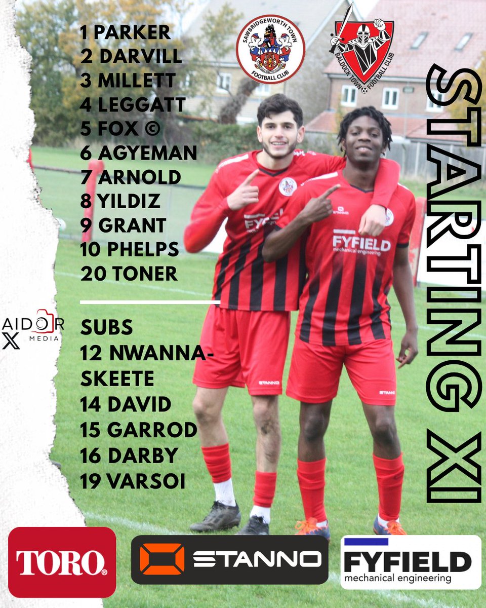Your starting line up for today’s game against <a href="/baldocktownfc/">Baldock Town FC</a> in the <a href="/SSMFLOfficial/">Spartan South Midlands Football League Official</a> 🔴⚫️