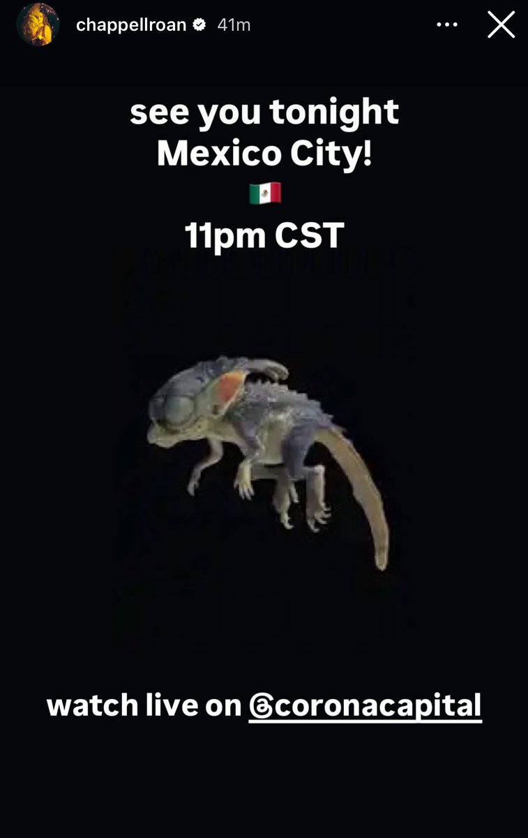 📲 | Chappell Roan via Instagram 💕

“see you tonight Mexico City! 🇲🇽 
11pm CST watch live on @coronacapital”