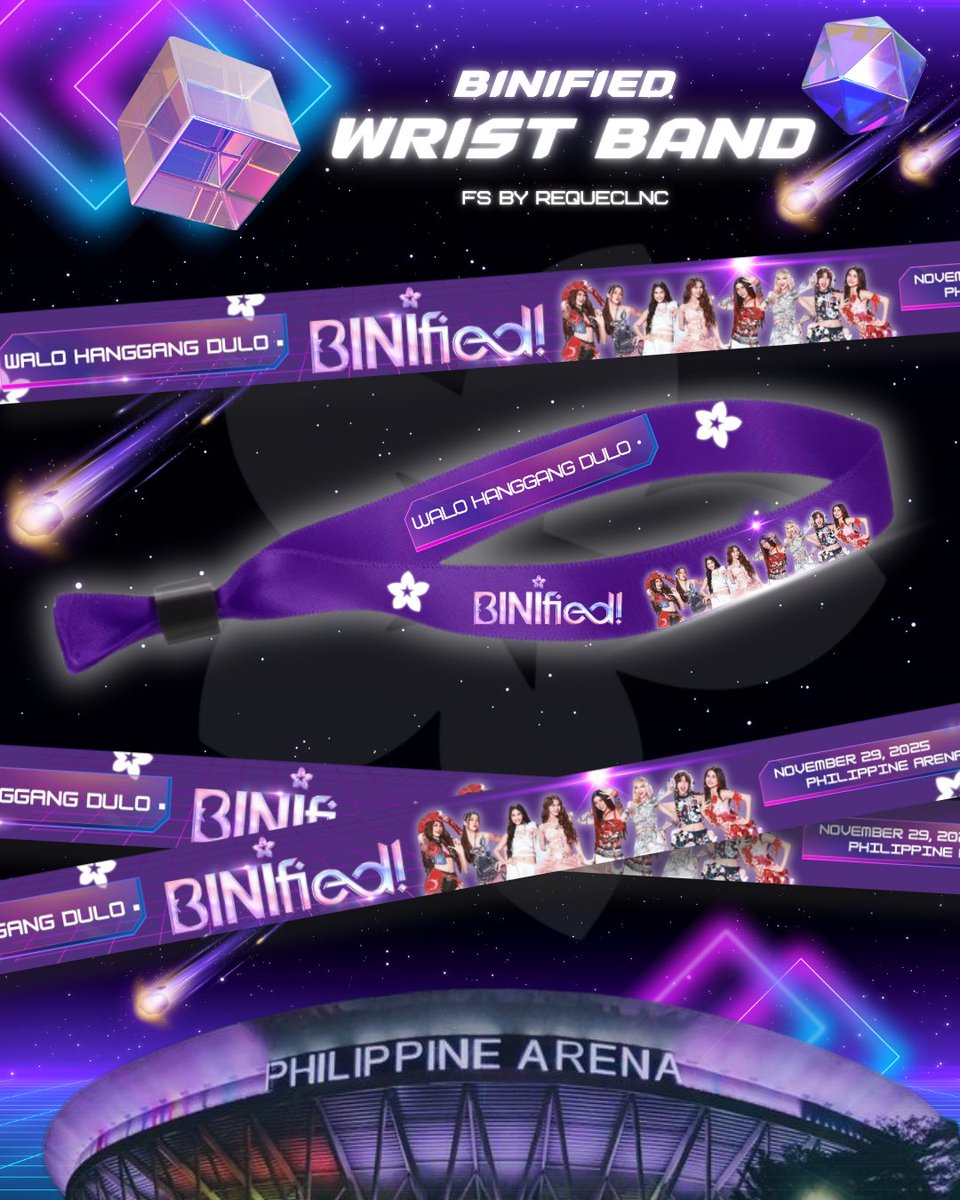 Ready for BINIFIED? 
— here’s another memorabilia on d-day! 

BINIFIED Fan Support WRIST BAND ✨(last na to, opo!)

fs and designed by <a href="/requeclnc/">Reque Calanoc</a>

☄️ rt, like and comment #ParaSaBINI
☄️ strictly 1:1 vv limited qty, as in! 
☄️ location tba on d-day

see you on nov. 29 blooms! ♾️