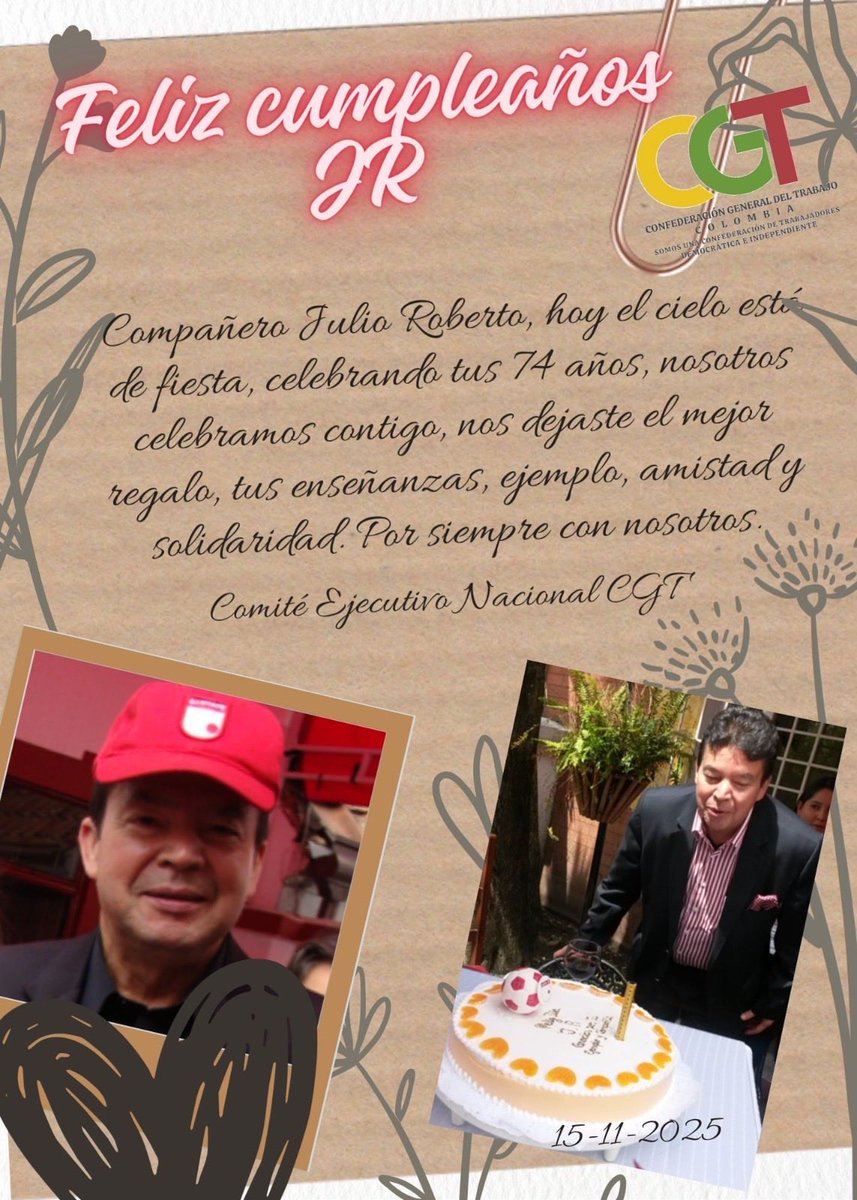 Hoy nuestro querido lider Julio Roberto Gómez ESGUERRA, QEPD, cumple 74 años. 

A él le agradecemos su honorabilidad, heroísmo y generosidad, por servirle a los trabajadores colombianos por décadas. Lo queremos, valoramos y reconocemos, por siempre. 

El legado de Julio Roberto,