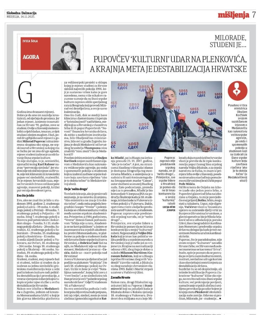 Šolina sutrašnja kolumna za Slobodnu Dalmaciju.