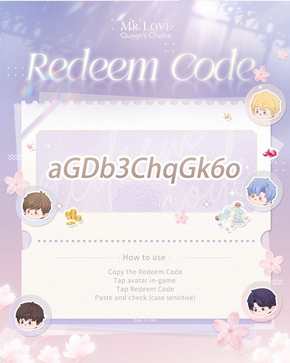 MrLoveMobile's tweet image. 💕Monthly Community Gift💝

🥰Dear Producers, here&apos;s your November community redeem code for [Gem*30, Bond Wish*5]! 

🎁Redeem Code &amp;gt;&amp;gt;&amp;gt; aGDb3ChqGk6o

⏰Valid period: 2025/11/15 00:00 ~ 2025/11/30 23:59 (UTC-8)

#MrLoveMobile #RedeemCode