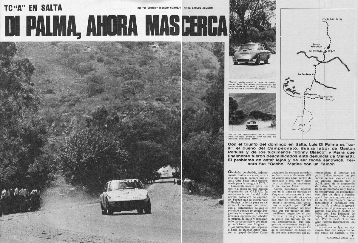 PatoG82's tweet photo. 15 de Noviembre de 1970. El TC "A" viajaba al norte para correr en Salta y Jujuy, tramo de 52 KM ida y vuelta 🏁
DI PALMA, AHORA MAS CERCA
Con el triunfo, Luis Di Palma es casi el dueño del campeonato. Buena labor de Gastón Perkins. Tercero Cacho Matías.
Revista Corsa https://t.co/550sDqF4Vg