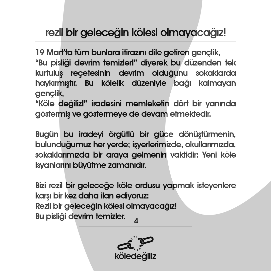 koledegiliz1's tweet image. Rezil bir geleceğin kölesi olmayacağız!

Gençliğin dinamizmi ve enerjisi, sermayenin maksimum kâr elde etme hedefi açısından büyük bir önem taşıyor. Bugün yine gençliğin bir adım öne çıkıp &quot;Rezil bir geleceğe köle olmayacağız&quot; deme vaktidir.