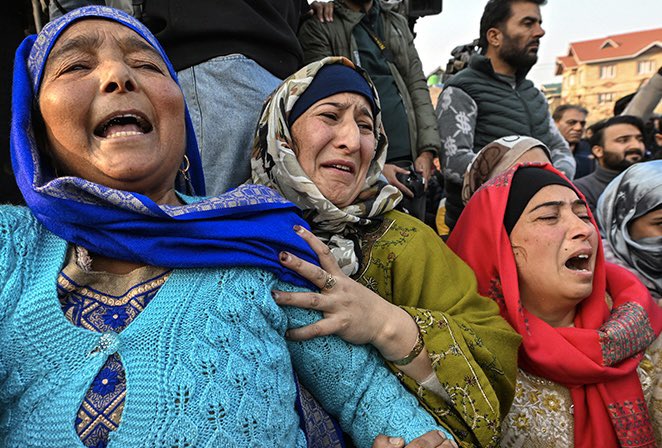 Relatives mourn the death of Mohammed Shafi Parray, a tailor who was killed in an accidental explosion inside a police station in Nowgam, Srinagar.

Photo <a href="/javeddar786/">Javed Dar</a>