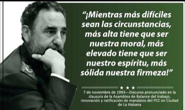 #100AñosConFidel | "¡Mientras más difícil sean las circunstancias, más alta tiene que ser nuestra moral, más elevado tiene que ser nuestro espíritu, más sólida nuestra firmeza!". Fidel

#NoAlToque
<a href="/centrofidel/">Centro Fidel Castro Ruz</a> 
<a href="/GAcinox/">Grupo Empresarial Aceros y sus Derivados. #ACINOX</a>
@IndustriasCuba
<a href="/AsambleaCuba/">Asamblea Nacional Cuba</a>
<a href="/PresidenciaCuba/">Presidencia Cuba 🇨🇺</a>