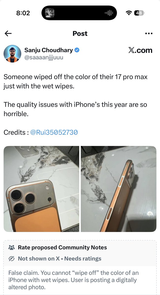 app_settings's tweet image. how dumb do you have to be to believe *wet wipes* can remove an anodized coating 😭