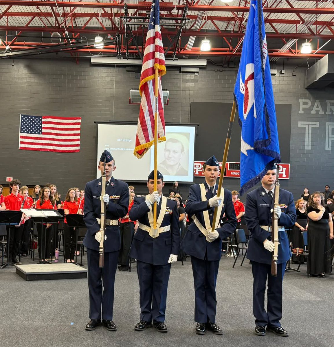 mocapnews's tweet image. Cadets from Missouri Wing&apos;s Platte Valley Composite Squadron presented the Colors at a Veterans Day observation at the Park Hill High School. #civilairpatrol #capcadet