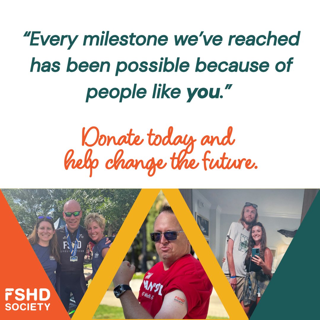 FSHDSociety's tweet image. “Every milestone we’ve reached has been possible because of people like you.” 

Thanks to years of generous support, we stand at a pivotal moment in the fight against FSHD. This is our moment to turn hope into progress. 

Donate today: fshdsociety.org/2025-gift