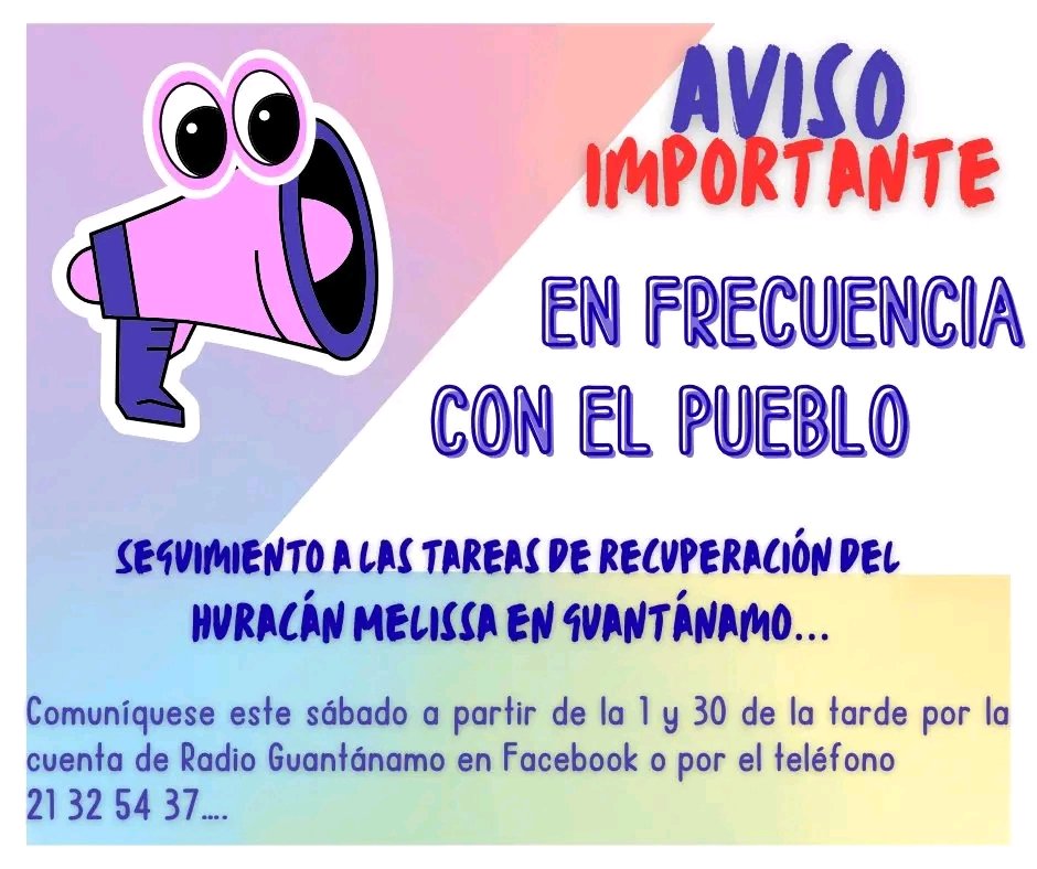 No te lo pierda y participa de nuestro programa, #Guantánamo, <a href="/villafruel900/">Raquel Laviste Villafruela</a> <a href="/yoeaberob1/">Yoel Perez Garcia</a>, <a href="/Marlen31443761/">Marlen Triana Mederos 🌷</a>, <a href="/EDWINLEVIS135/">EDWIN LEVIS 🇨🇺</a>, <a href="/1raTrinchera/">PrimeraTrinchera❤️🇨🇺</a>, <a href="/PartidoPCC/">Partido Comunista de Cuba</a> <a href="/AlisAzahares/">Alis Azahares</a> <a href="/naimatrujillob/">Naima Ariatne Trujillo Barreto</a>, <a href="/ArlettyLeyva/">lettyGuaso</a>