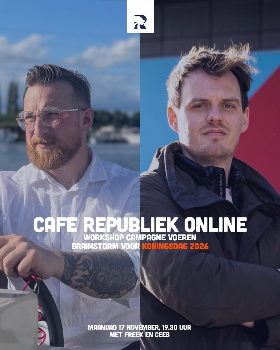 Dit wordt een goeie: maandag in Café Republiek Online duiken we in strategie, campagne en Koningsdag. Jij hoort daarbij.  ✍️ 

republiek.typeform.com/to/S6TfhUpC?ty…