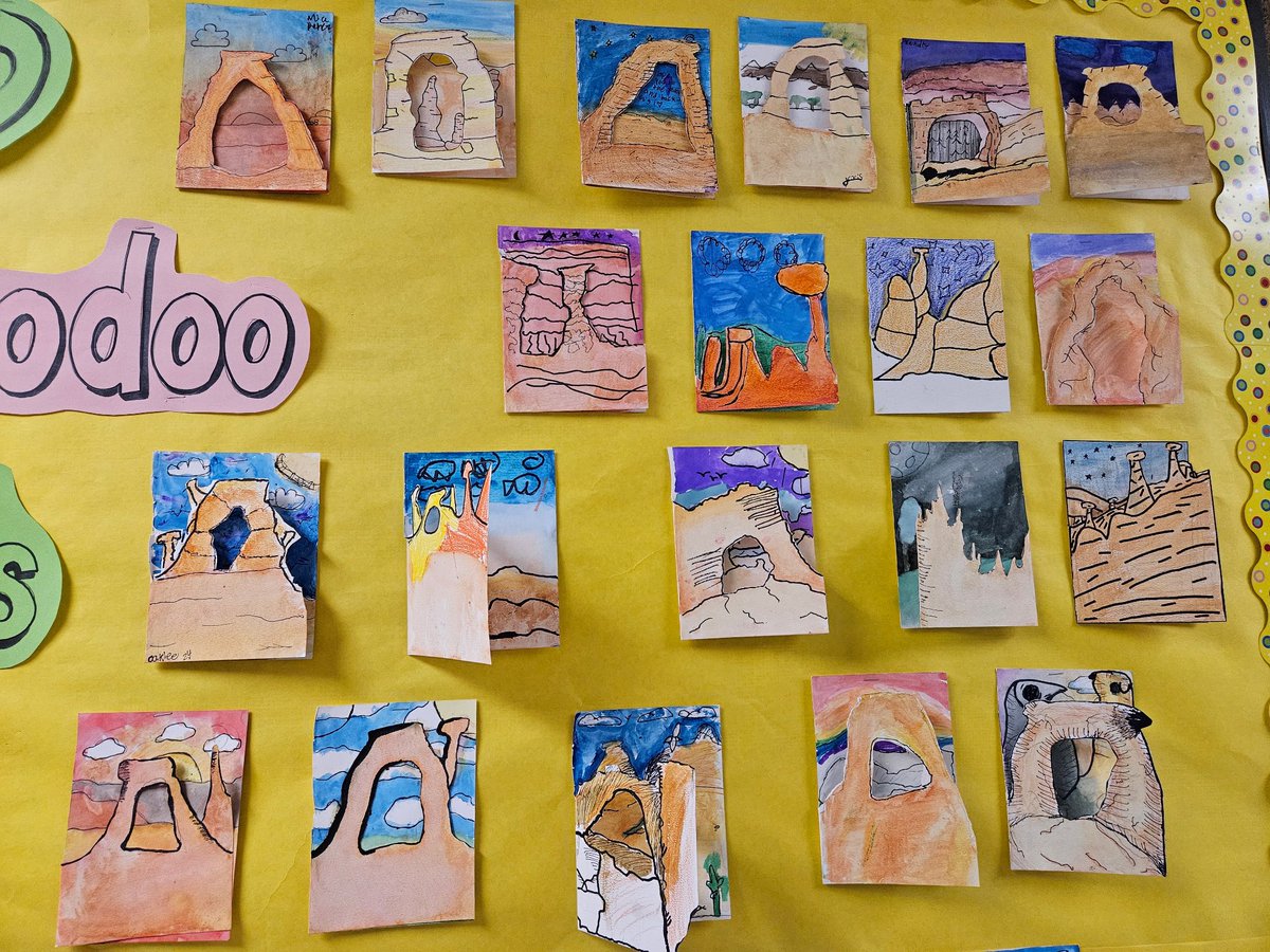 LimbKenneth's tweet image. At my school, language arts, math, science, and social studies are integrated into art studies and creation.  Our fifth grade students studied geography and science while creating beautiful art about hoodoos in Utah.  #BTSALP #artsintegration #scienceintegration #artsintruction