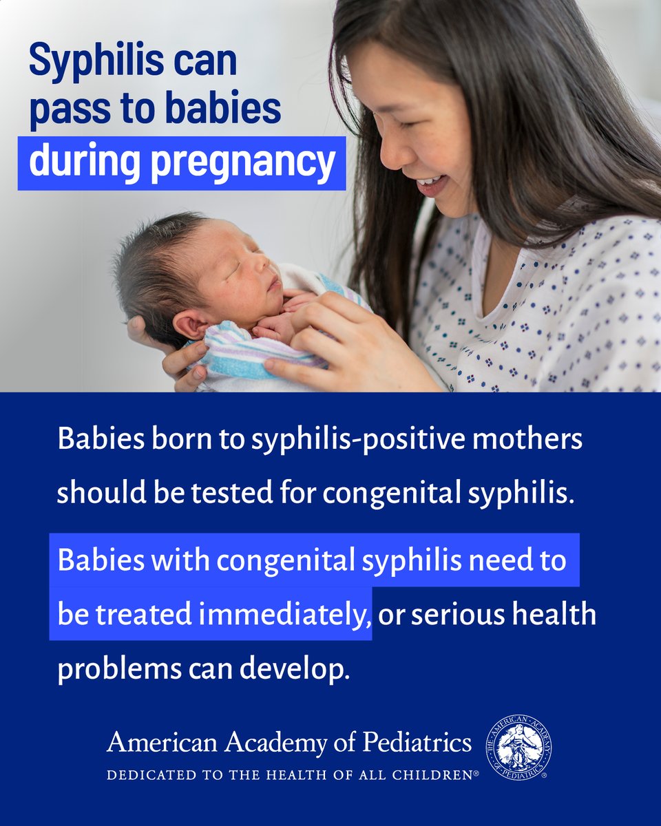 msdh's tweet photo. Syphilis can pass from mother to baby during pregnancy, causing congenital syphilis. Babies must be tested and treated immediately to prevent complications.

For More Information:
https://t.co/vmfYnrj3Yc
https://t.co/xmTeyvKk5d

#HealthyMS https://t.co/HdK7wnXHK4