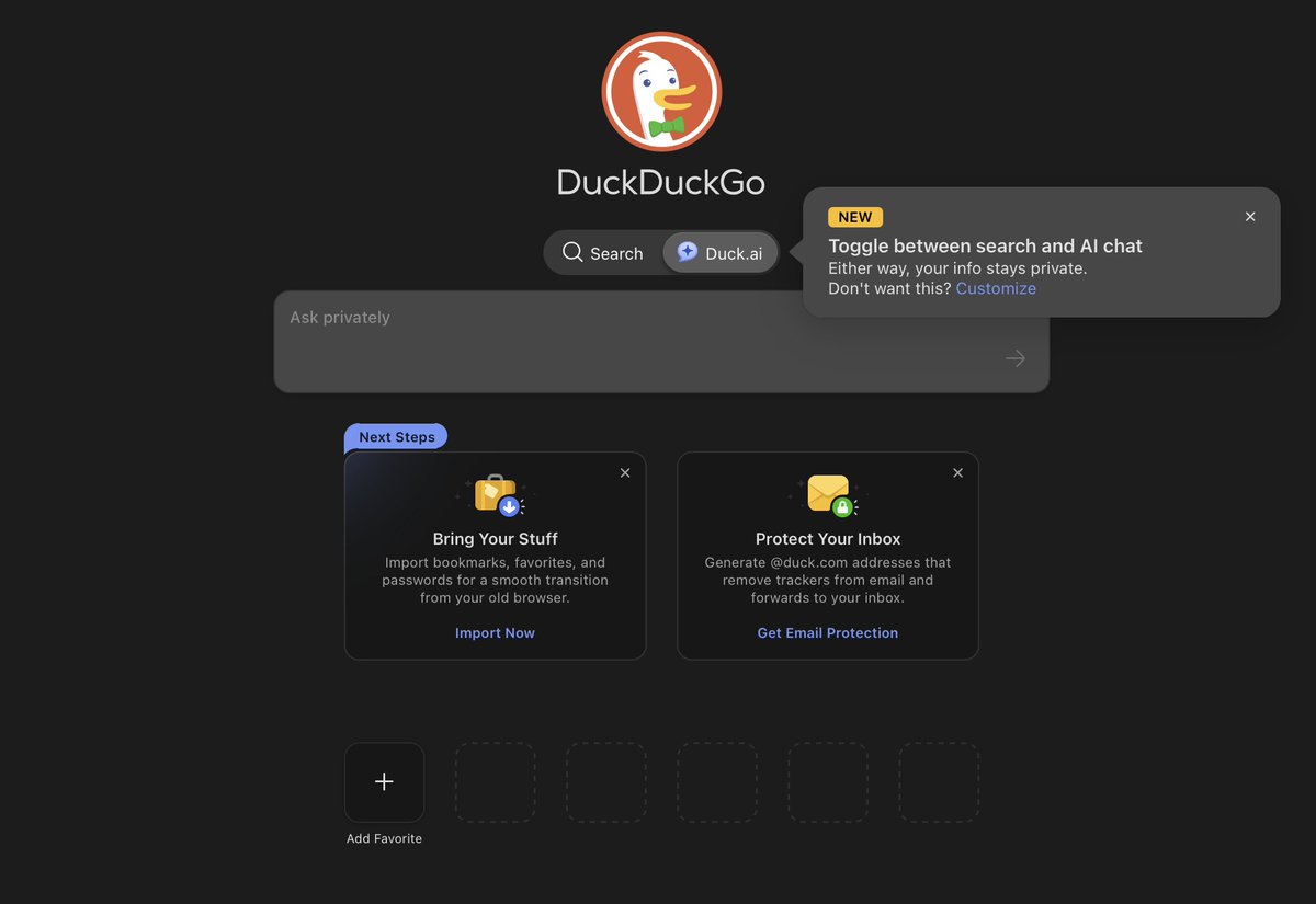 tolga_ai's tweet image. I&apos;m switching to @DuckDuckGo  browser. Its focus on security, privacy, and integration of multiple AI models are the main reasons behind my decision. #PrivacyMatters #AI #duckduckgo