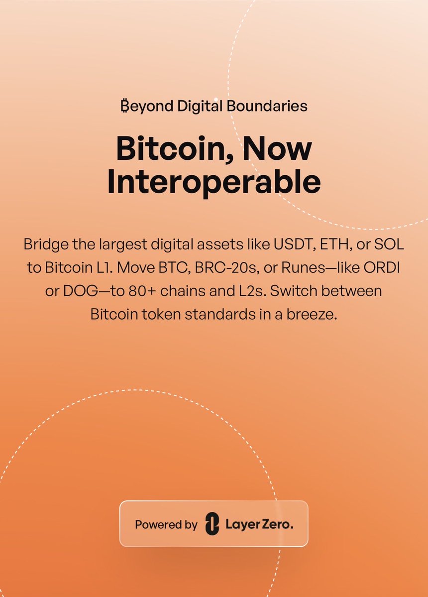Ox_Ditto's tweet image. 🚀 @beyond__tech is the Bitcoin bridge flipping L1/L2 chaos! LayerZero vibes but 100% BTC-native. Move sats to 140+ chains, no wrapper nonsense. Already locked in. You? 🟠🌉 #BTCFi