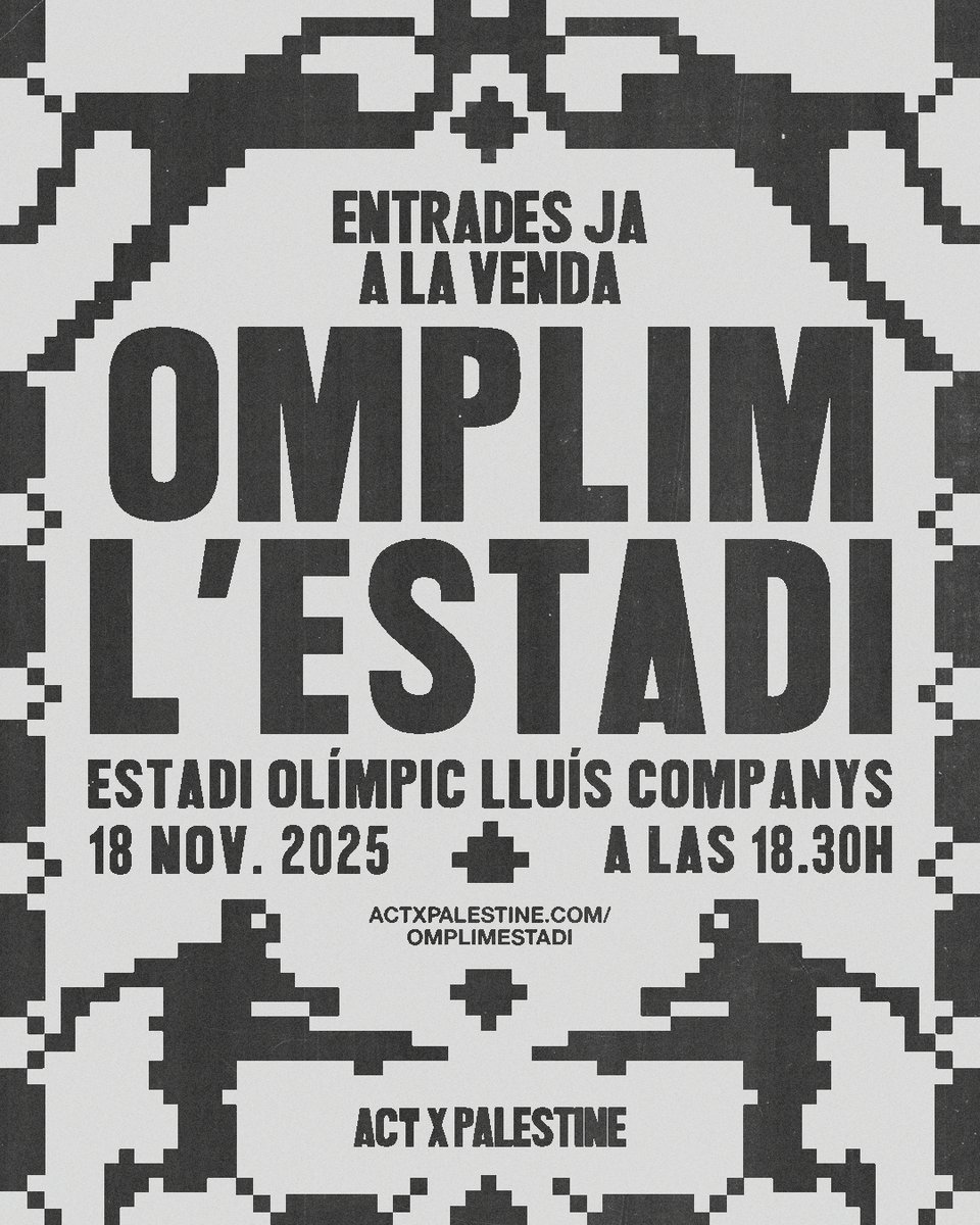 FALTEN NOMÉS 3 DIES PER OMPLIR L’ESTADI OLÍMPIC: ANUNCIEM EL CARTELL D’ACTUACIONS MUSICALS! 💥

Ara sí que sí, fem que ni ningú es quedi a casa!

El 18 de novembre, omplim l’Estadi Olímpic!

🎫  Entrades a actxpalestine.com/omplimestadi