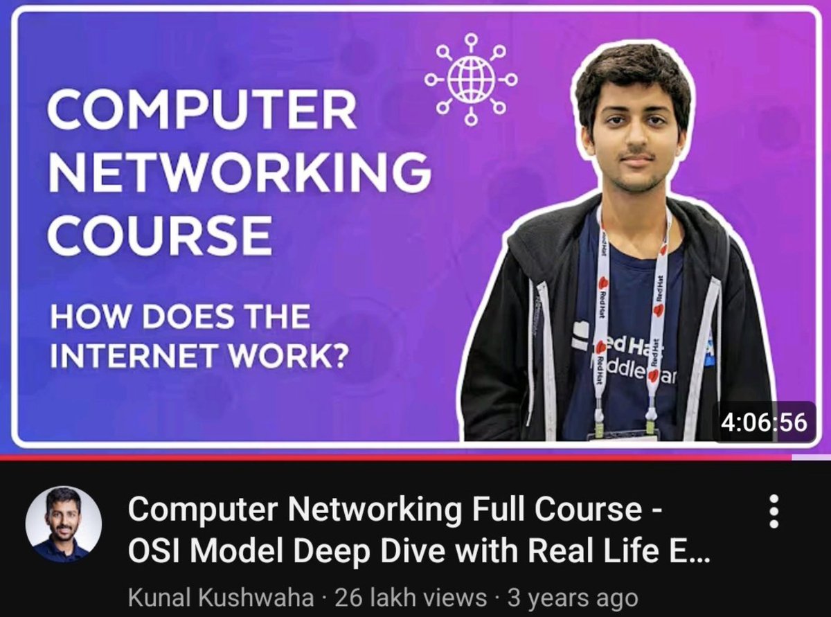 If “How does the internet actually work?” ever crossed your mind…
This Computer Networking full course by Kunal Kushwaha is your answer.
One of the best free resources out there.