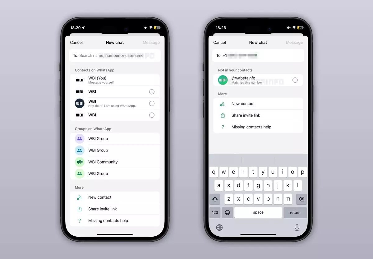 WhatsApp'ın iOS 25.34.10.70 beta sürümünde kullanıcı adıyla kişi arama özelliği test ediliyor. 

📌 Amaç, telefon numarası paylaşmadan iletişim sağlamak.