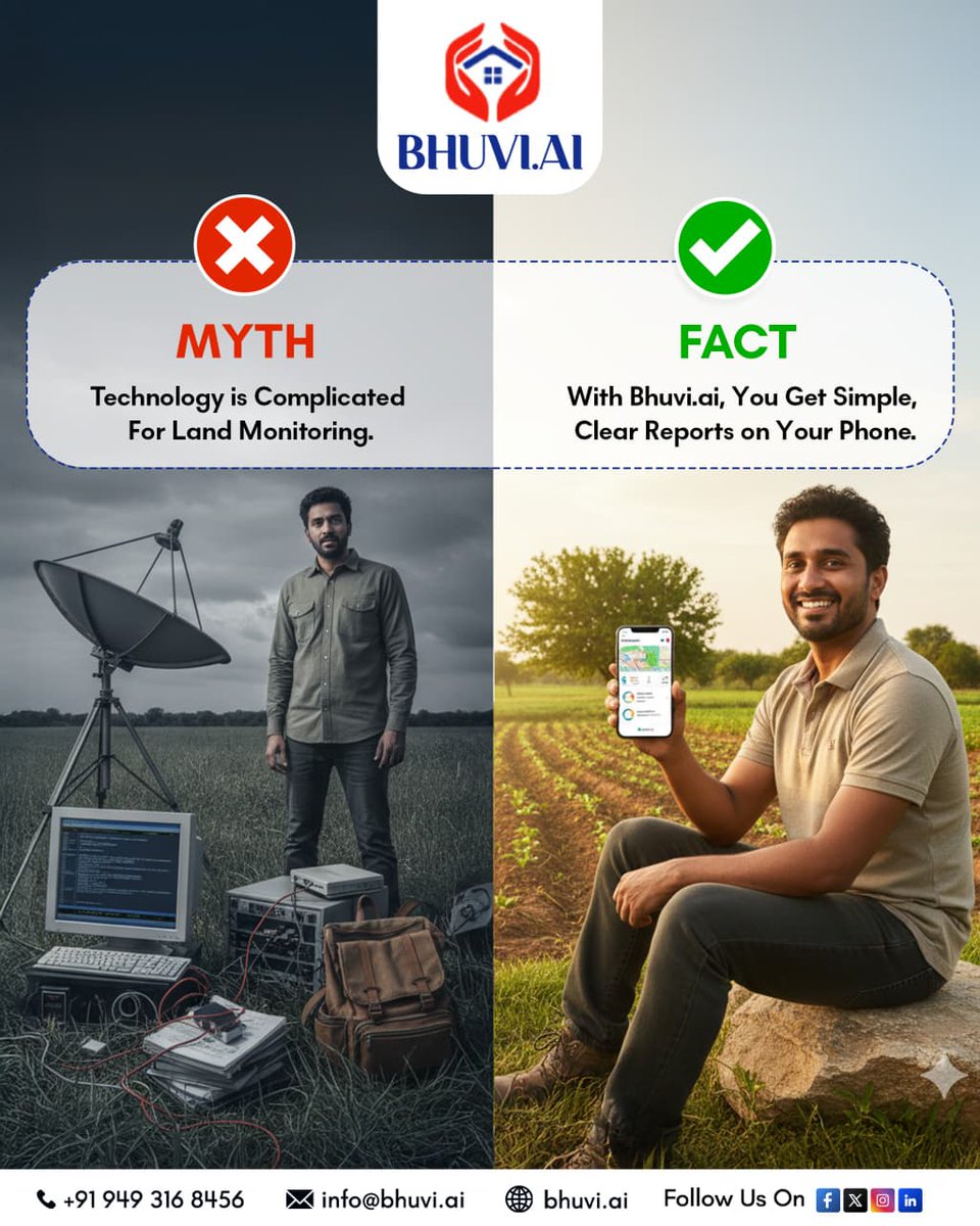 Bhuvi_ai's tweet image. Myth: Land monitoring tech is complicated.
Fact: With Bhuvi.ai, your land reports arrive clearly on your phone - no complex setups, no confusion.
Smart. Simple. Secure.

#BhuviAI #LandMonitoring #PropTech #SmartLandManagement