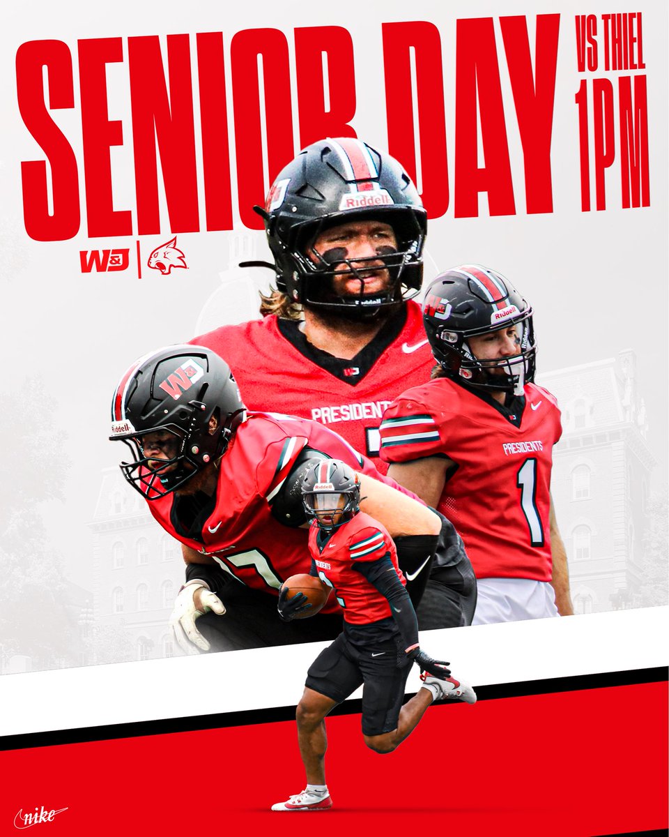 SENIOR DAY! 🙌

📍 Washington, Pa. / Cameron Stadium
🆚 Thiel
🕒 1:00 PM
📺 gopresidents.com/coverage

#PrezPride