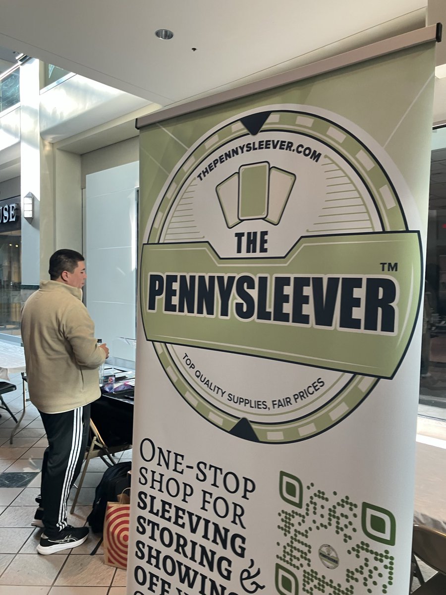 Pennysleever people, ready to go at  <a href="/cardshowsMA/">cardboardpromotions</a>  Emerald Square Mall. Find Footlocker, turn around.