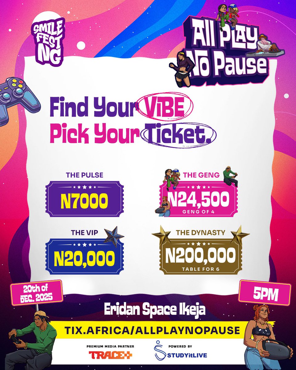 Now it’s time to lock in your December!

Solo or with your OBLEE geng! Pick your energy, grab your spot, and make sure you don’t miss the night everyone will be talking about.

Brought to you by StudyItLive.

📍 Eridan Space, Ikeja
🗓️ Dec 20 
🎟️ tix.africa/discover/allpl…