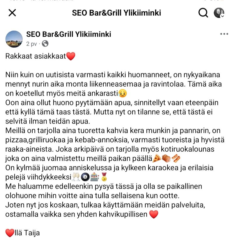 Yrittäjän hätähuuto tässä synkässä ajassa !